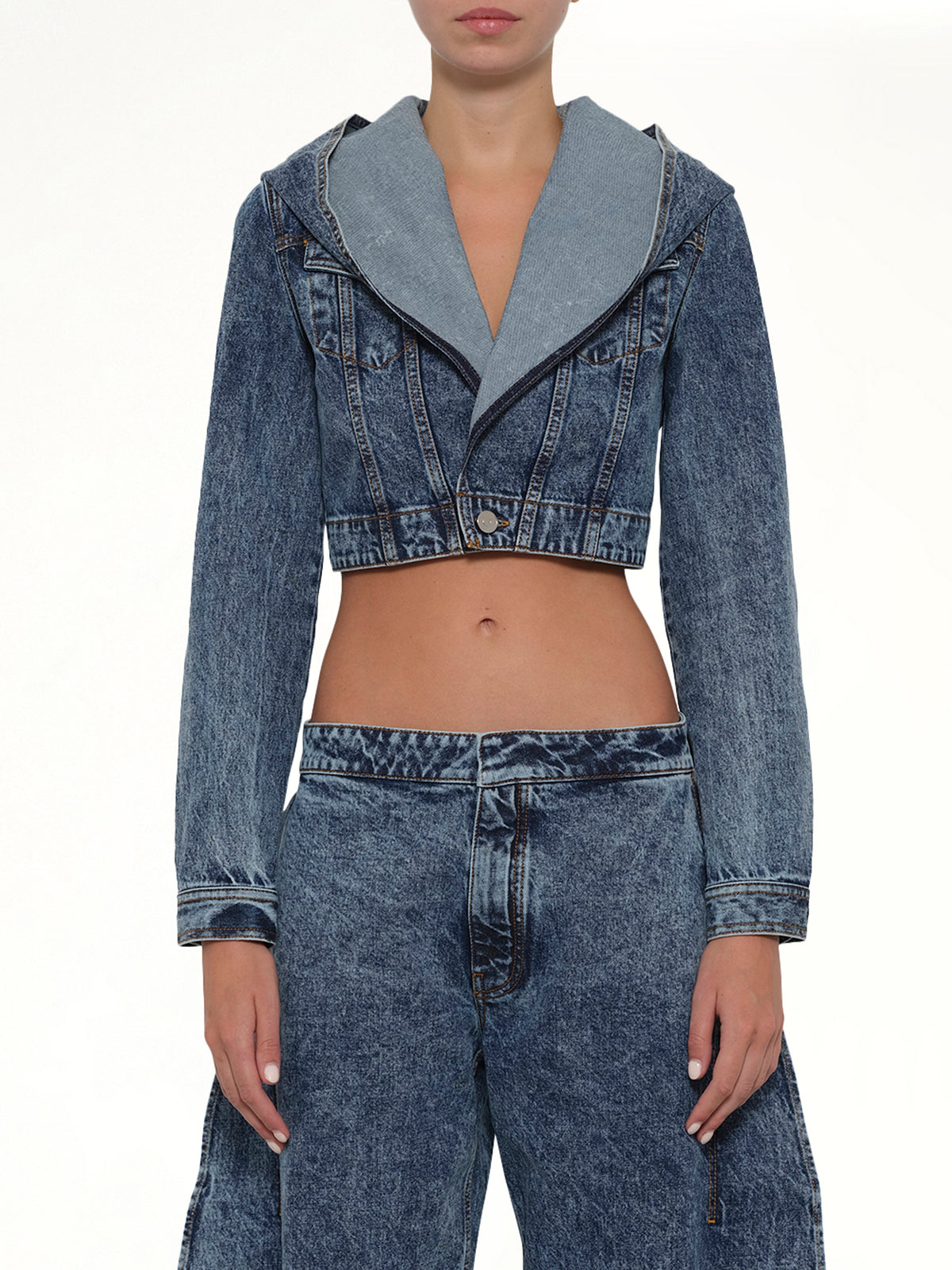 Hooded Jacket in Blue Denim