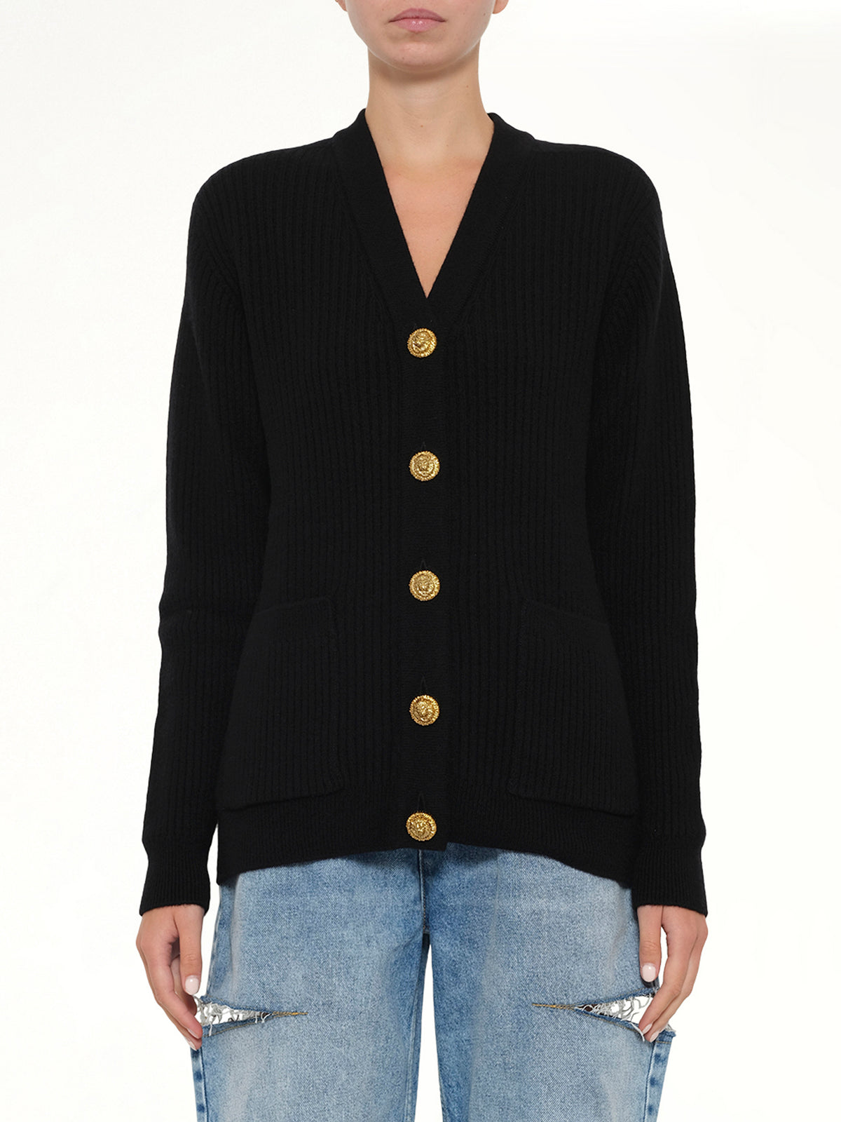 Buttoned Cashmere Cardigan in Black