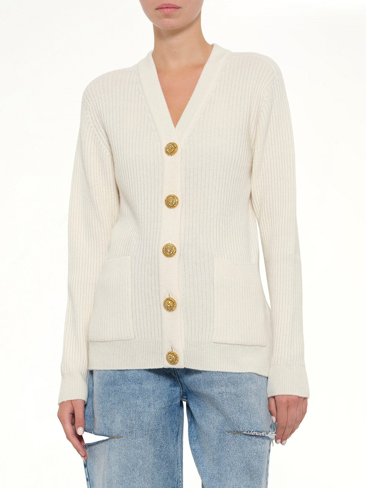 Buttoned Cashmere Cardigan in Natural