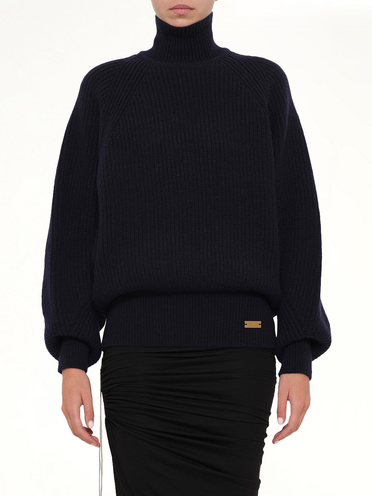 Batwing Ribbed Knit Pullover in Blue