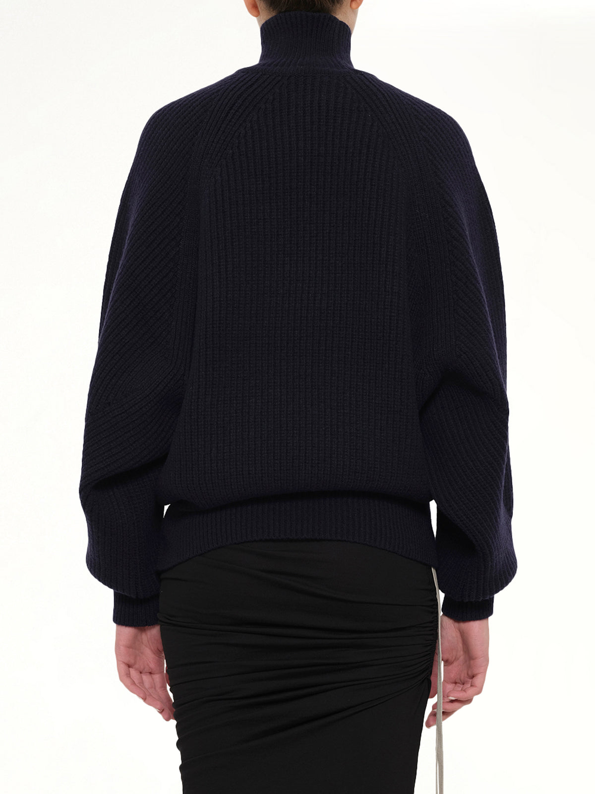 Batwing Ribbed Knit Pullover in Blue