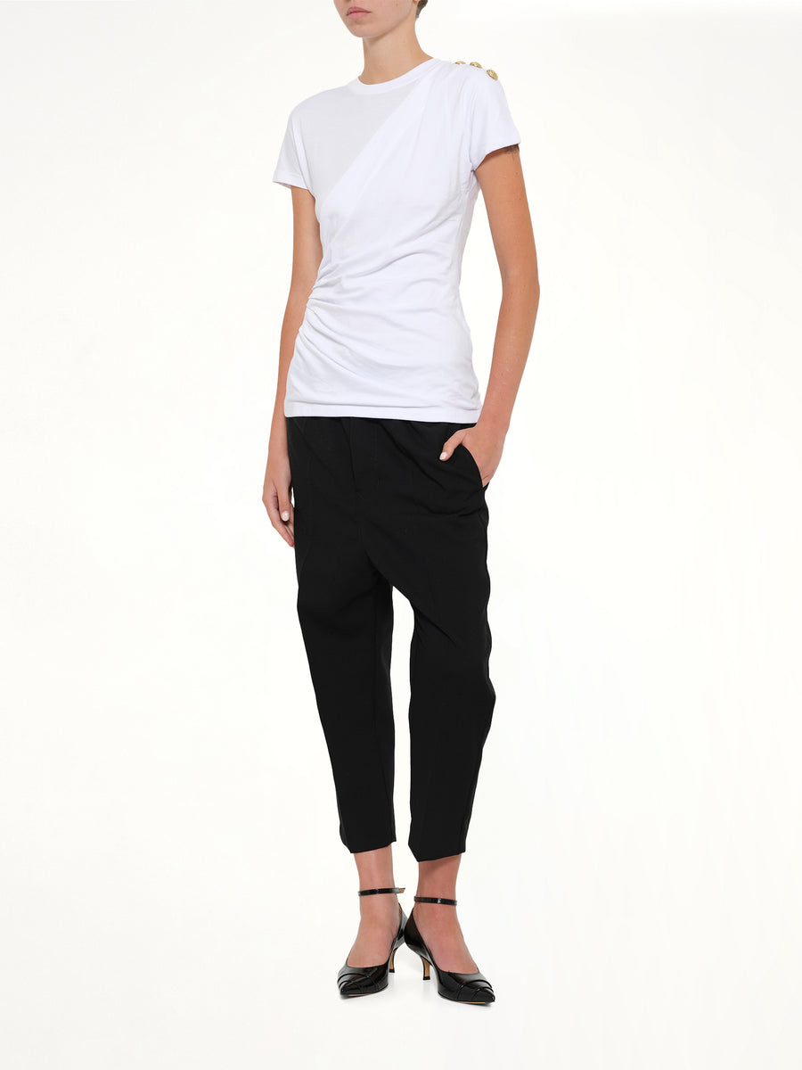 3 Buttons Knotted T-Shirt in White/Black
