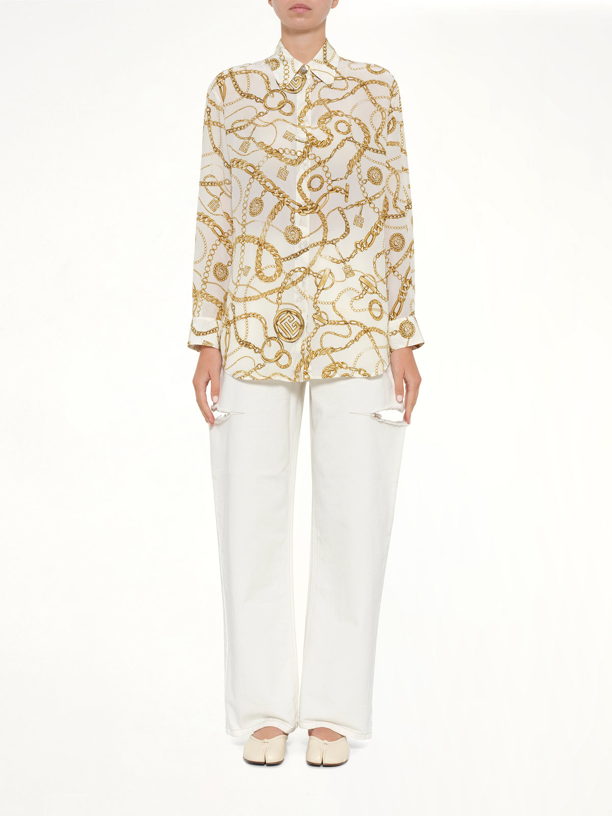 Chains Printed T-Shirt in White/Gold