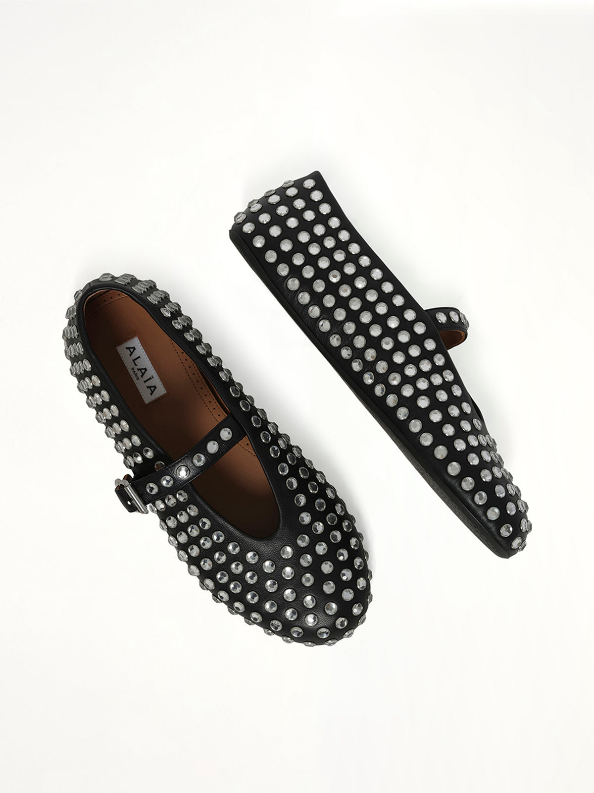 Strass Lambskin Ballet Flats in Black Top View | ALAIA