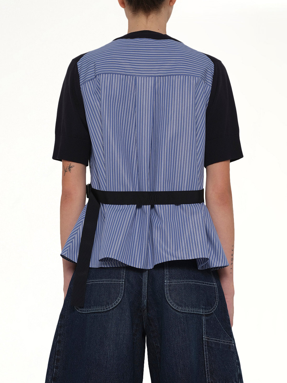 Poplin x Cotton Knit Pullover in Navy