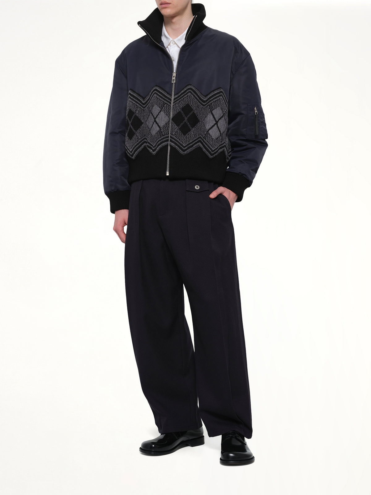 Argyle Bomber Jacket in Dark Navy