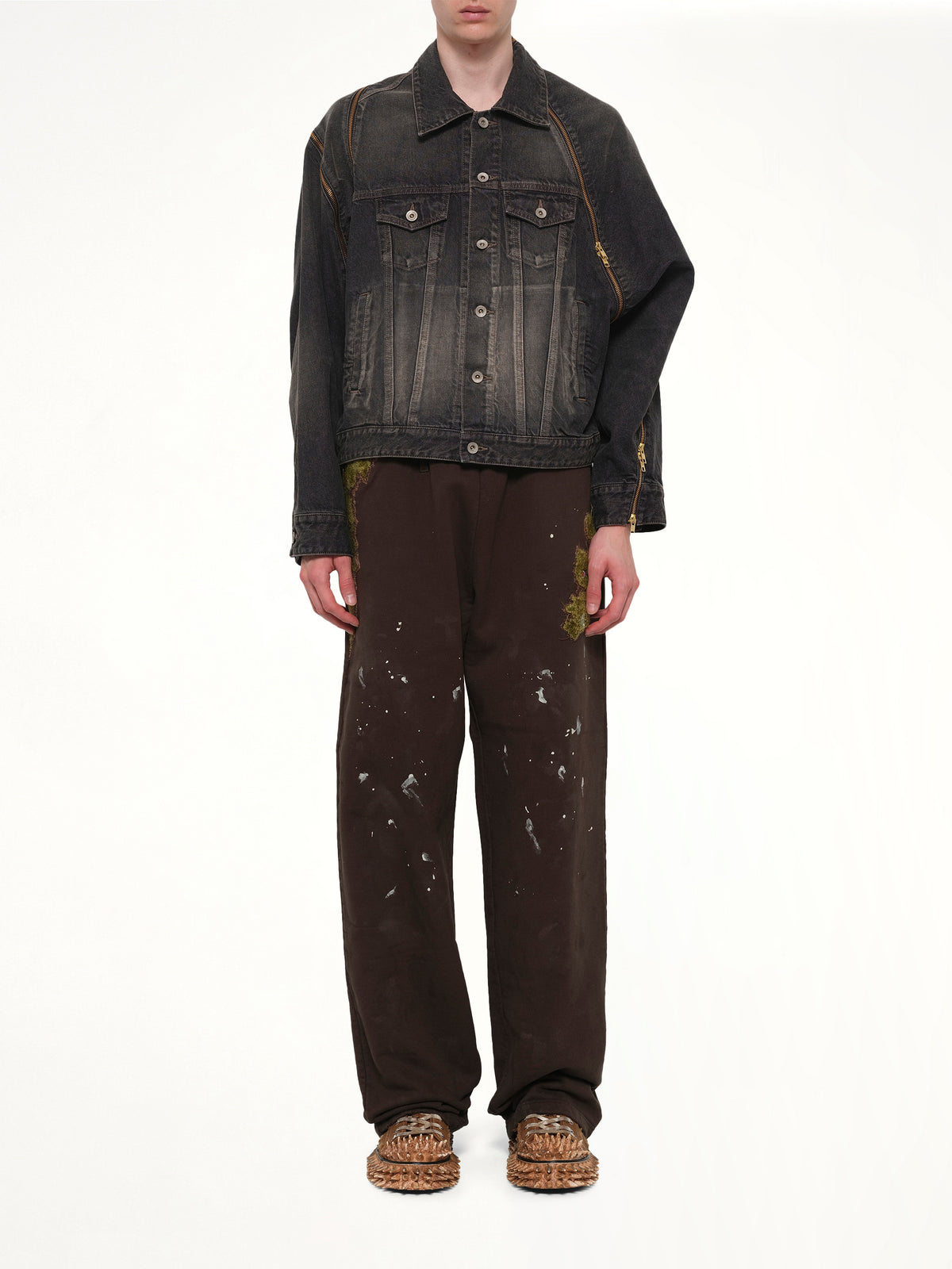 Filleted Zip Denim Jacket in Black