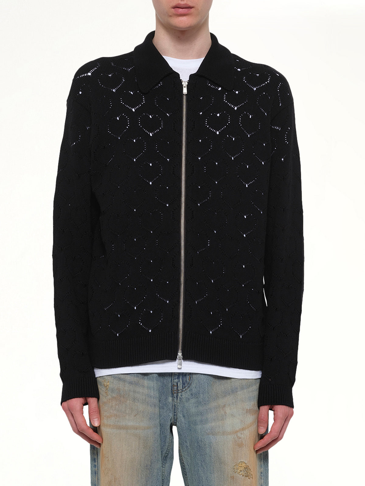 Eyelet Knitted Zip Up in Black
