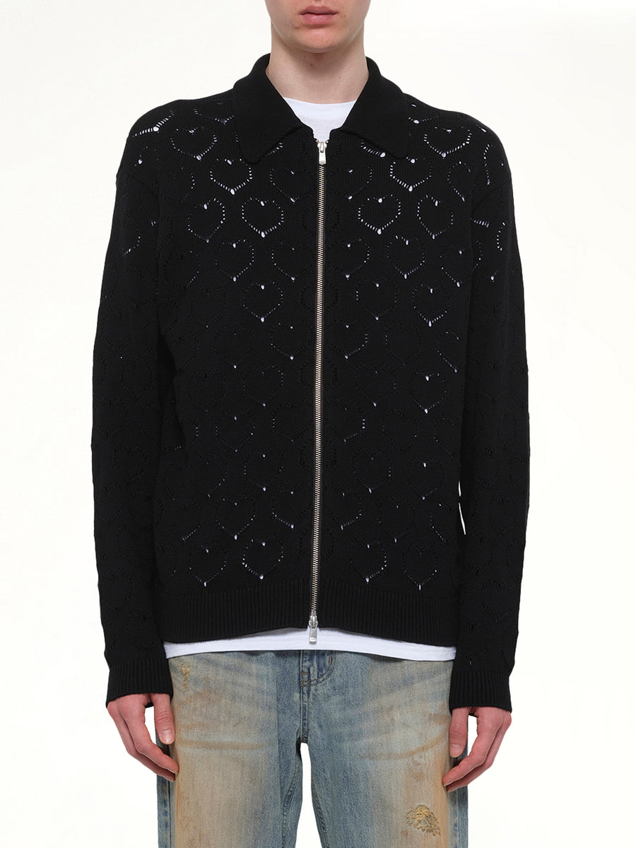 Eyelet Knitted Zip Up in Black