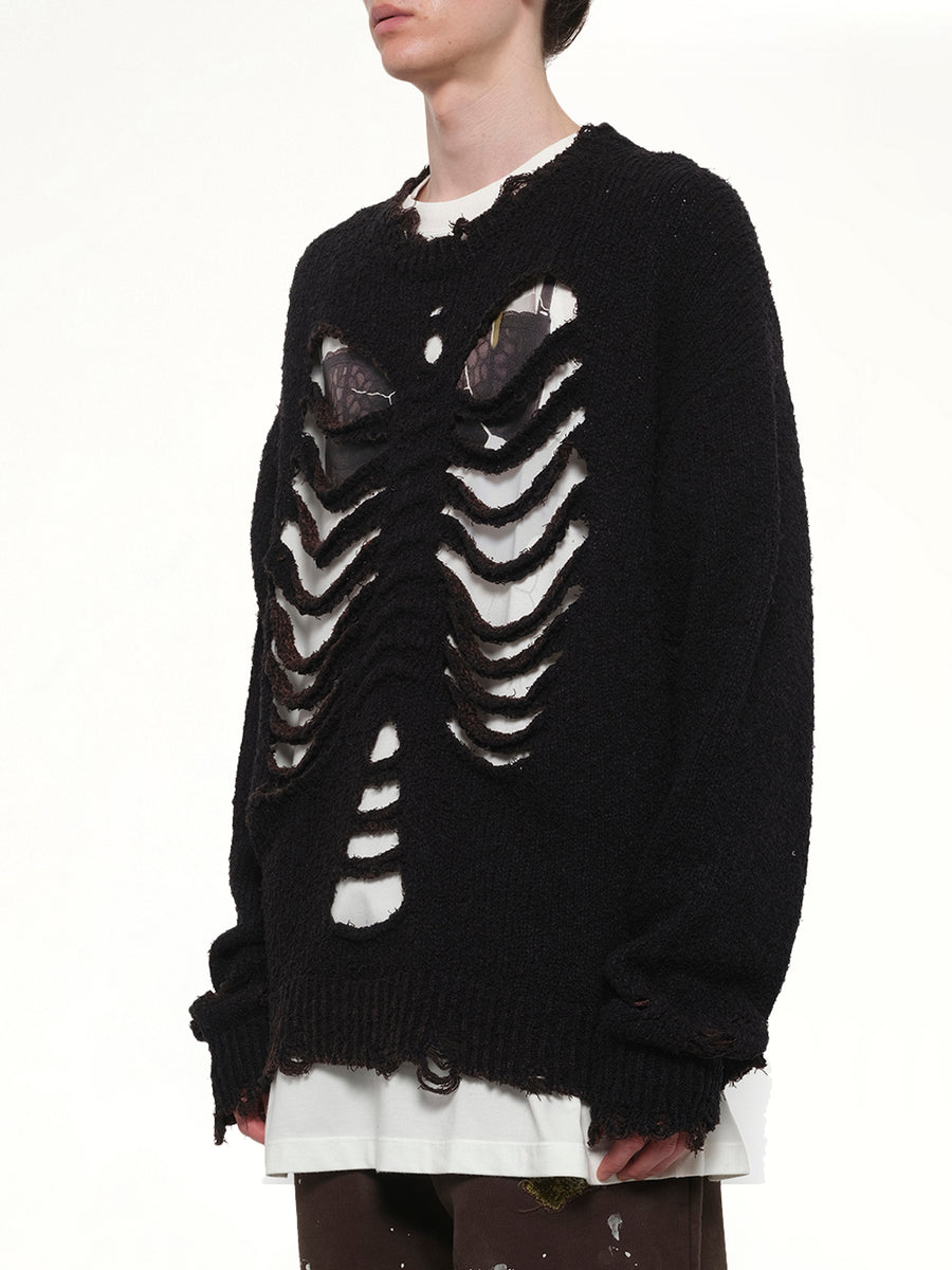 Rib & Spine Knit Pullover in Black