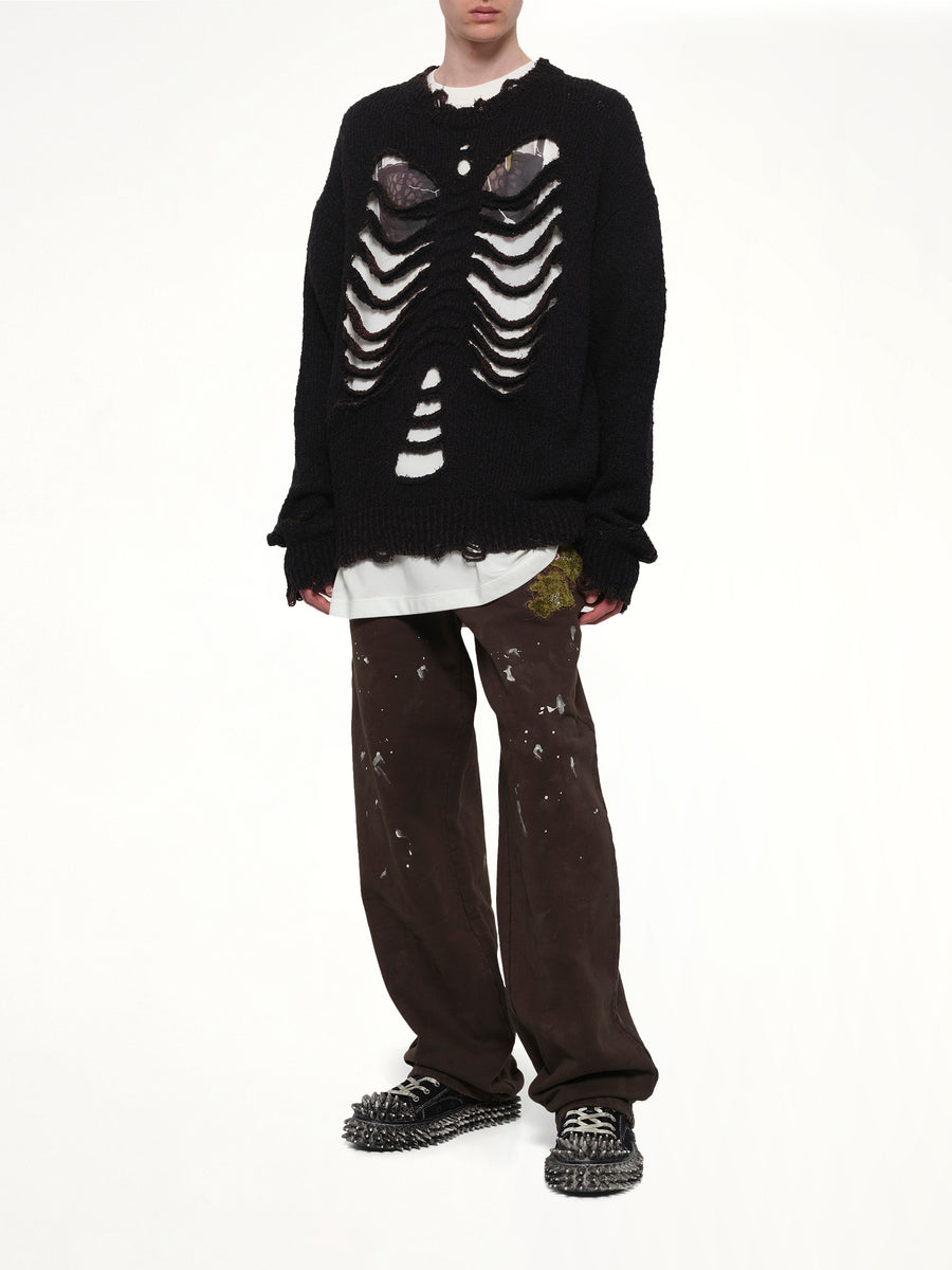 Rib & Spine Knit Pullover in Black