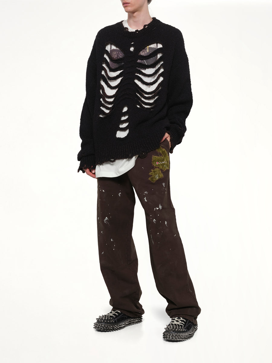 Moss-Grown Embroidery Sweat Pants in Brown