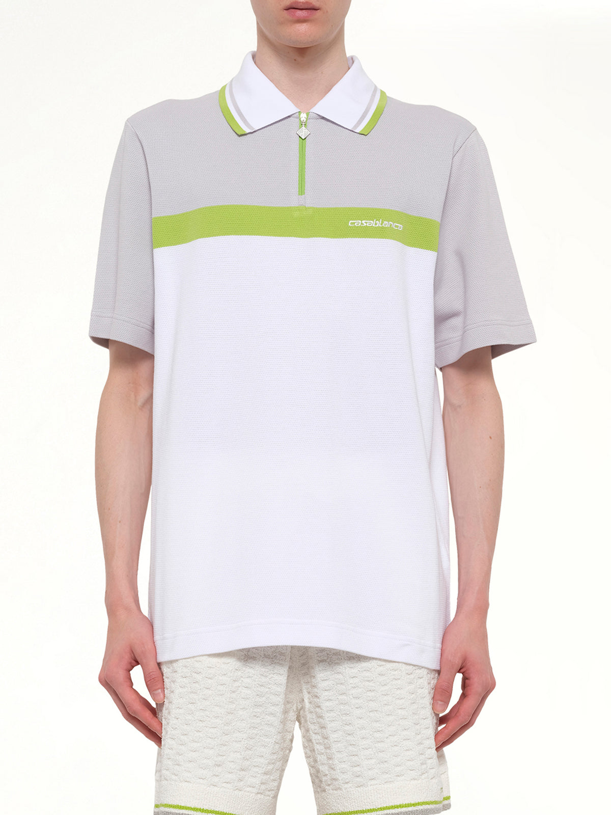 Quarter Zip Polo in Grey/White