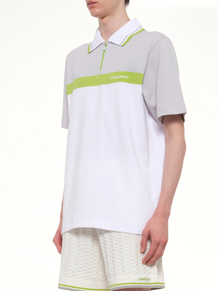 Quarter Zip Polo in Grey/White