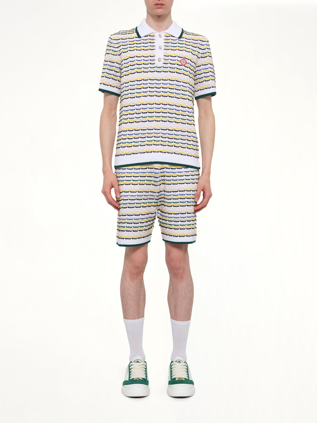 Tuck Stitch Polo Shirt in White