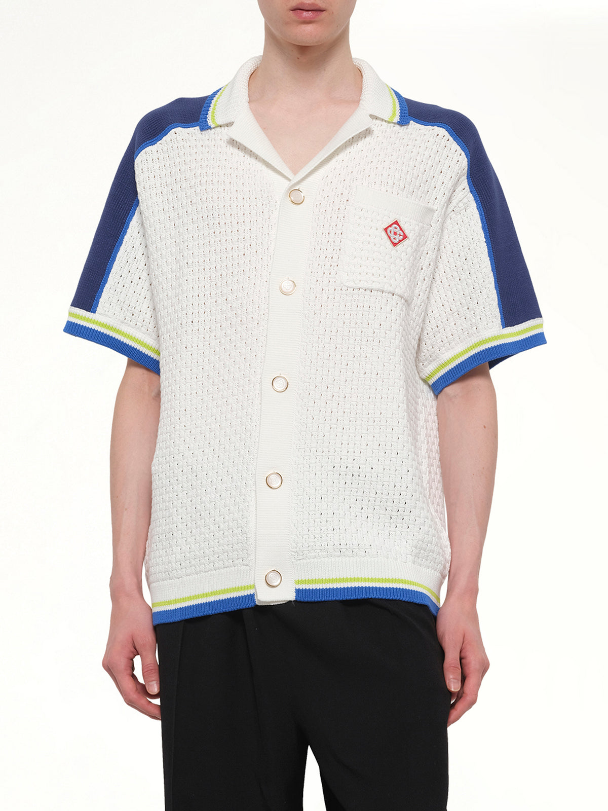 Crochet Shirt in Navy/White