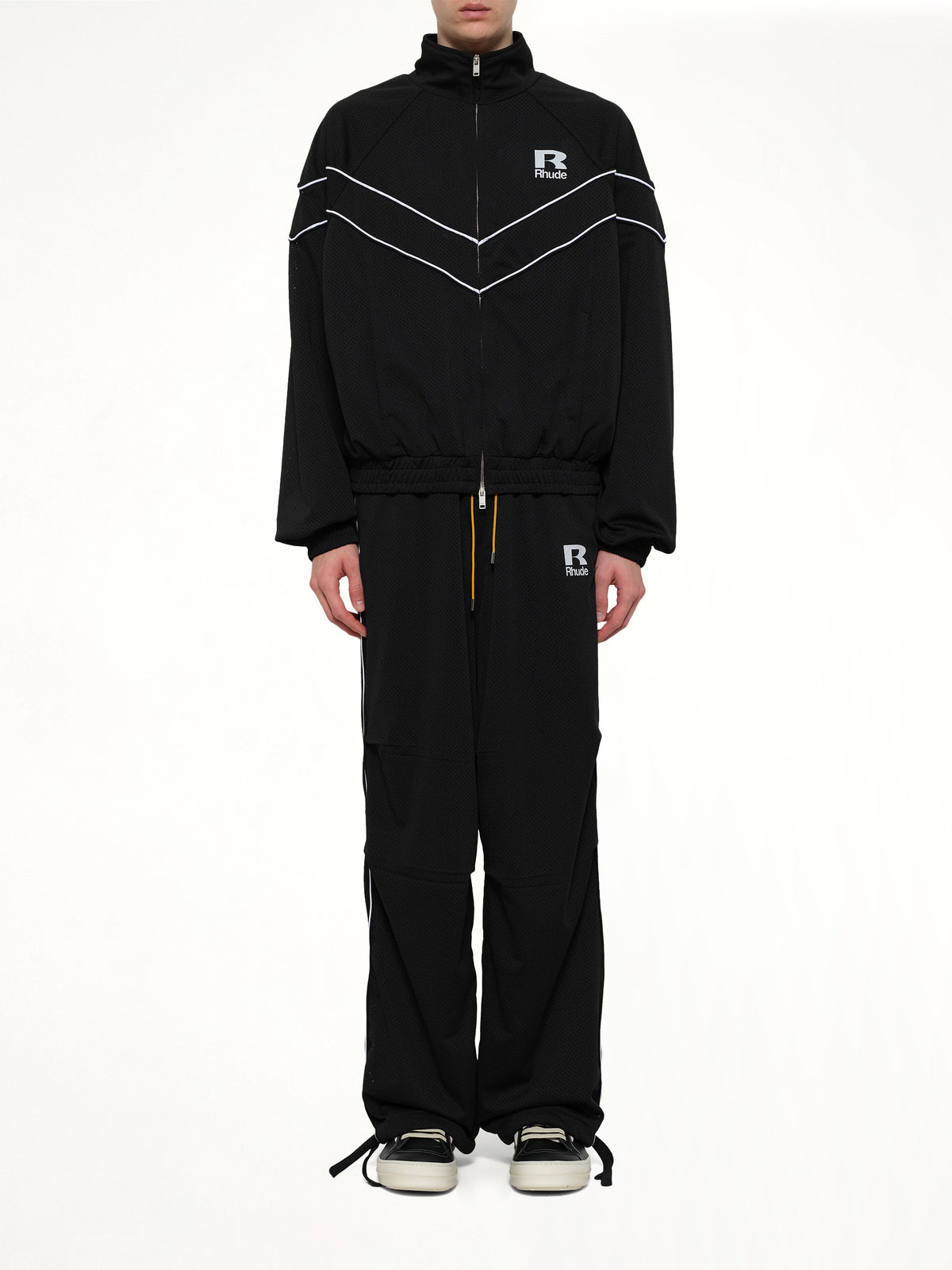 Rhude Mesh Piping Raglan Track Jacket in Black/White