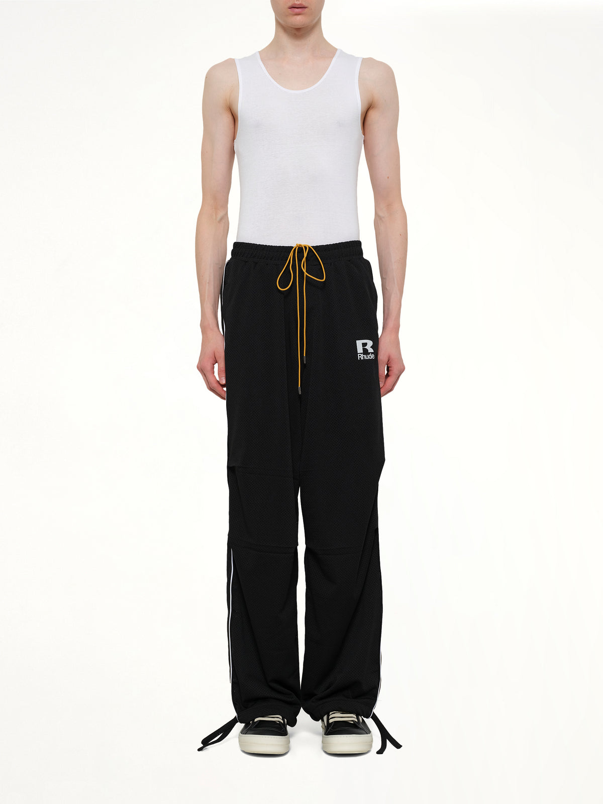 Rhude Mesh Piping Parachute Track Pant in Black/White