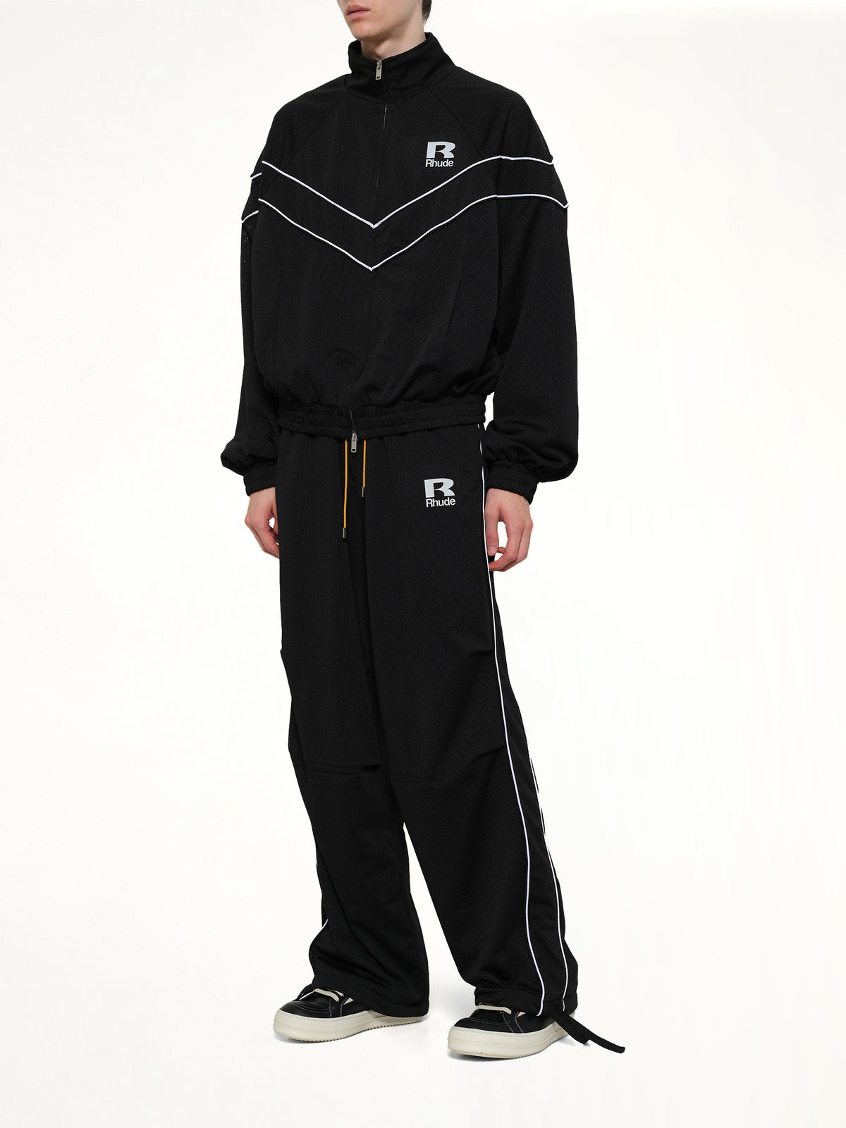 Rhude Mesh Piping Parachute Track Pant in Black/White