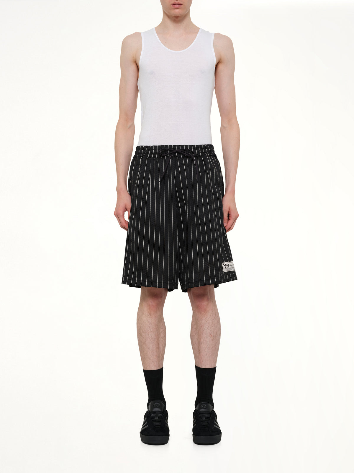Mesh Pinstripe Shorts in Black