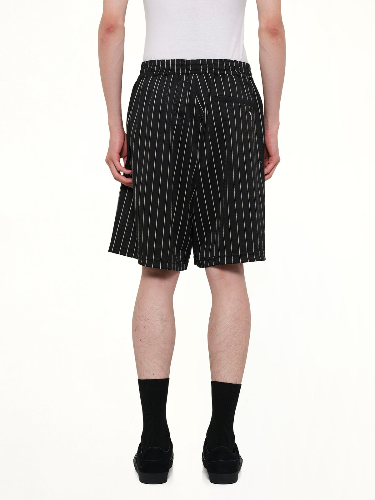 Mesh Pinstripe Shorts in Black