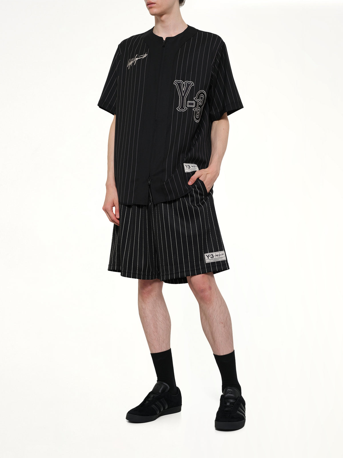 Mesh Pinstripe Shorts in Black