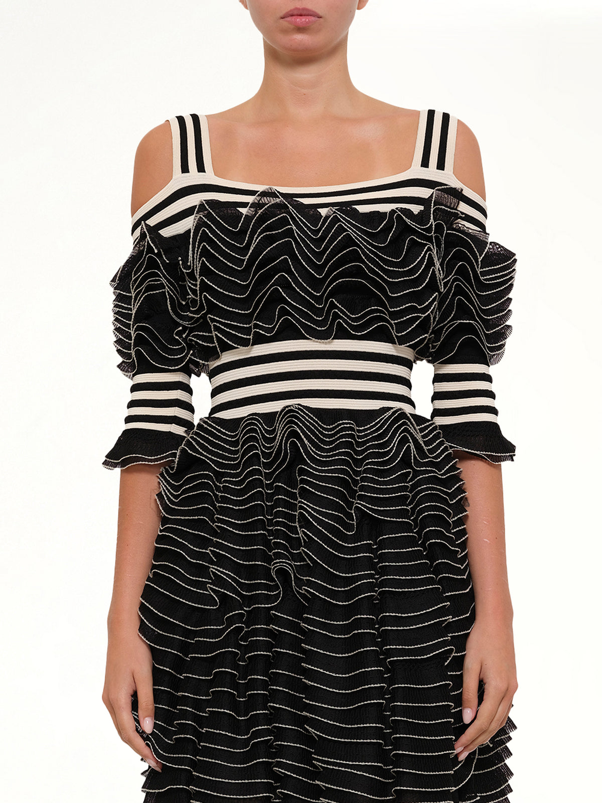 Lacy Frills Mini Dress in Black