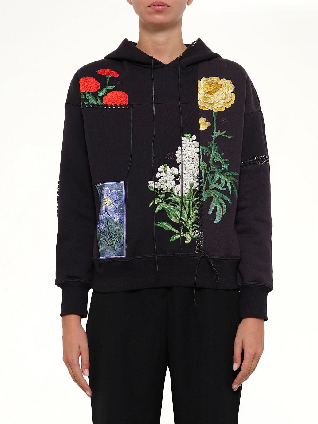 Botanical Embroidered Hoodie in Black