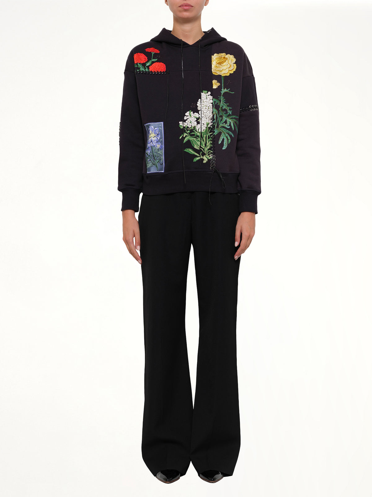 Botanical Embroidered Hoodie in Black