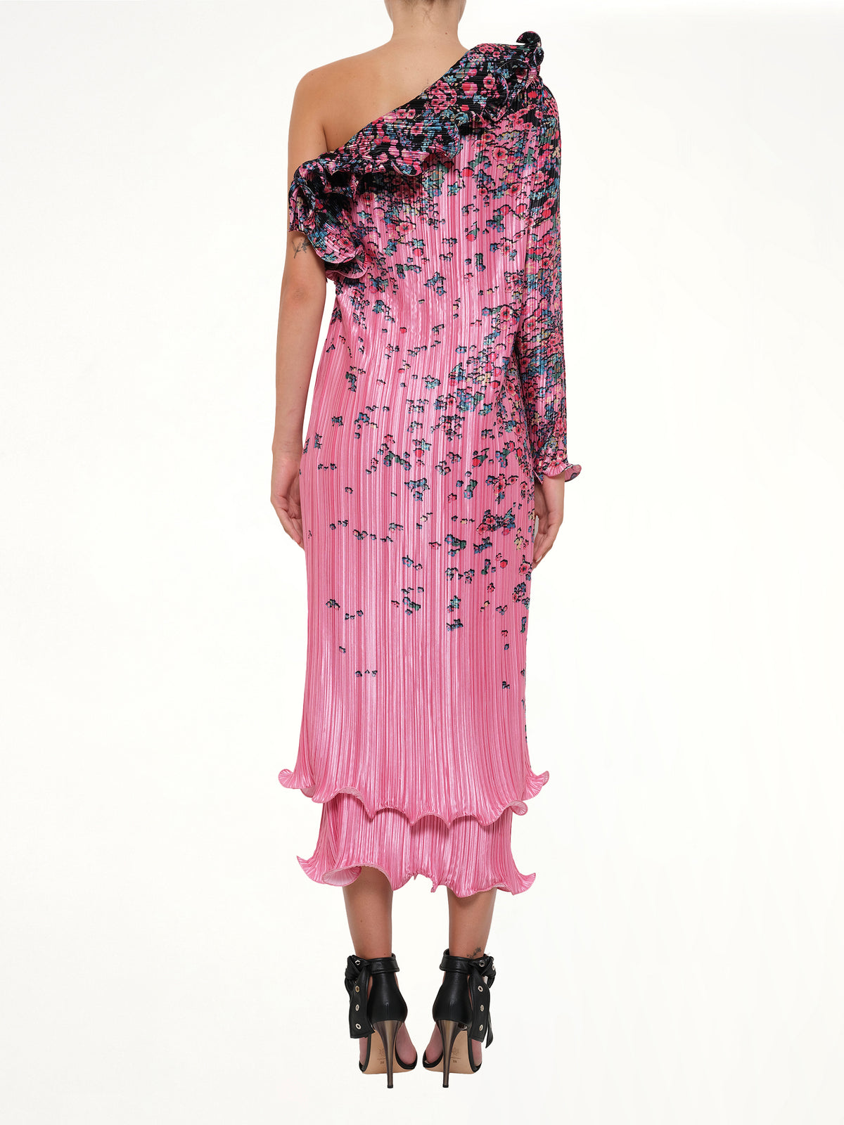 Asymmetric Pleated Dress in Pink