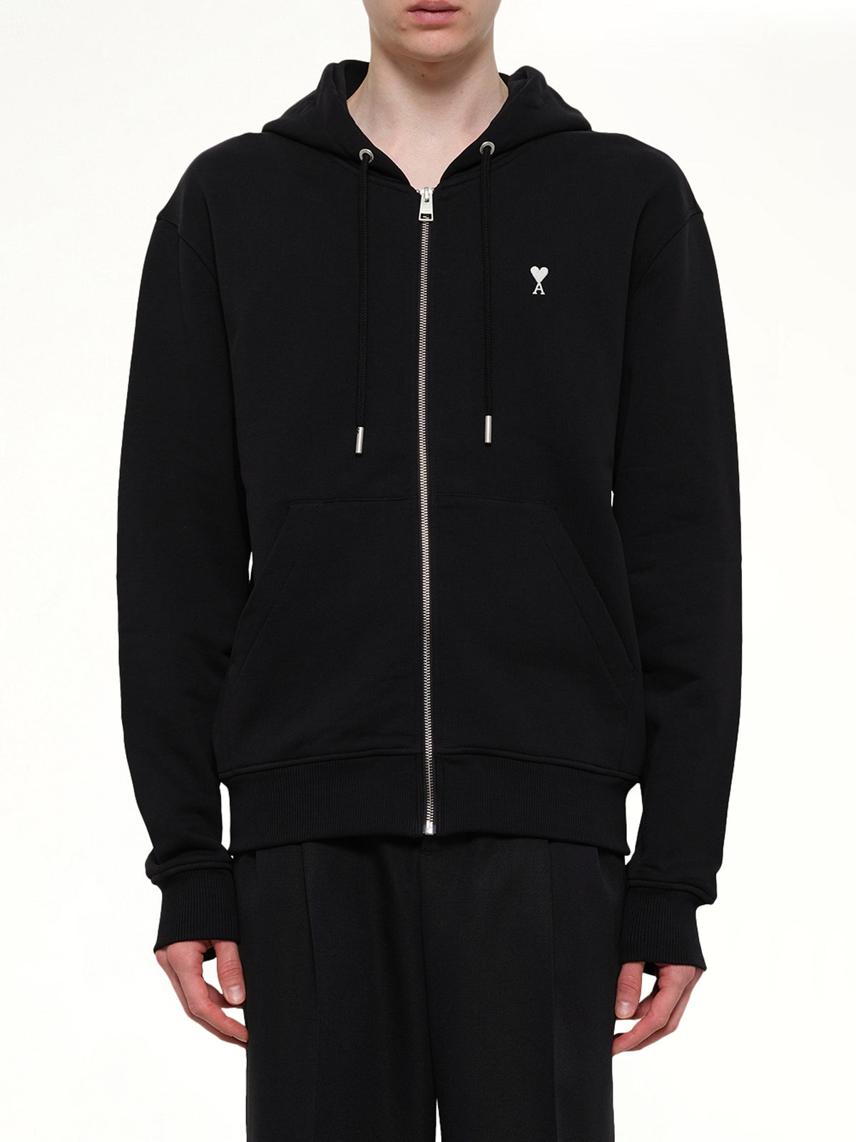 Contrasted Ami De Coeur Zip Hoodie in Black
