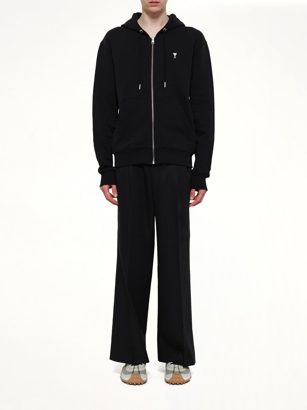 Contrasted Ami De Coeur Zip Hoodie in Black
