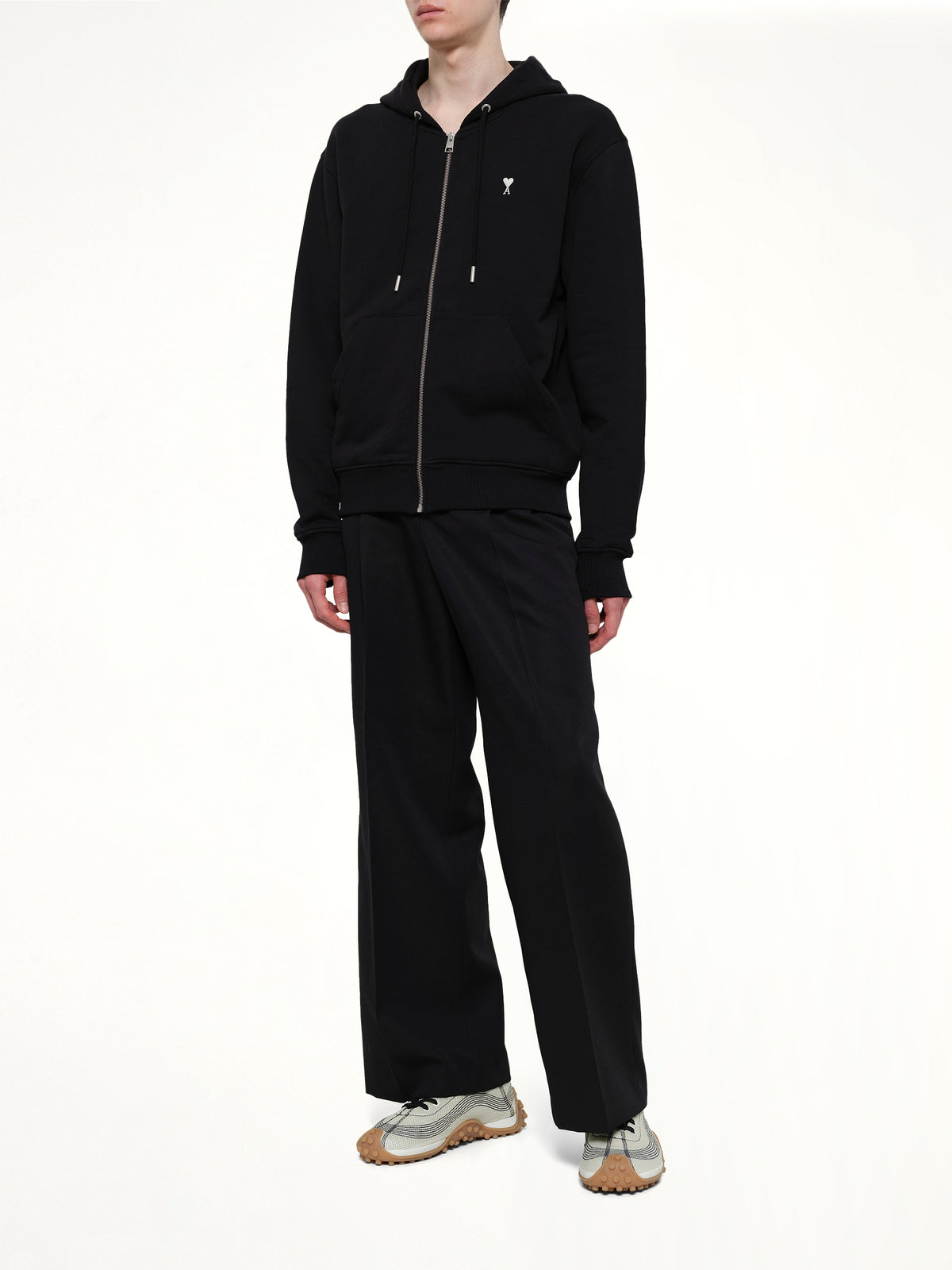 Contrasted Ami De Coeur Zip Hoodie in Black