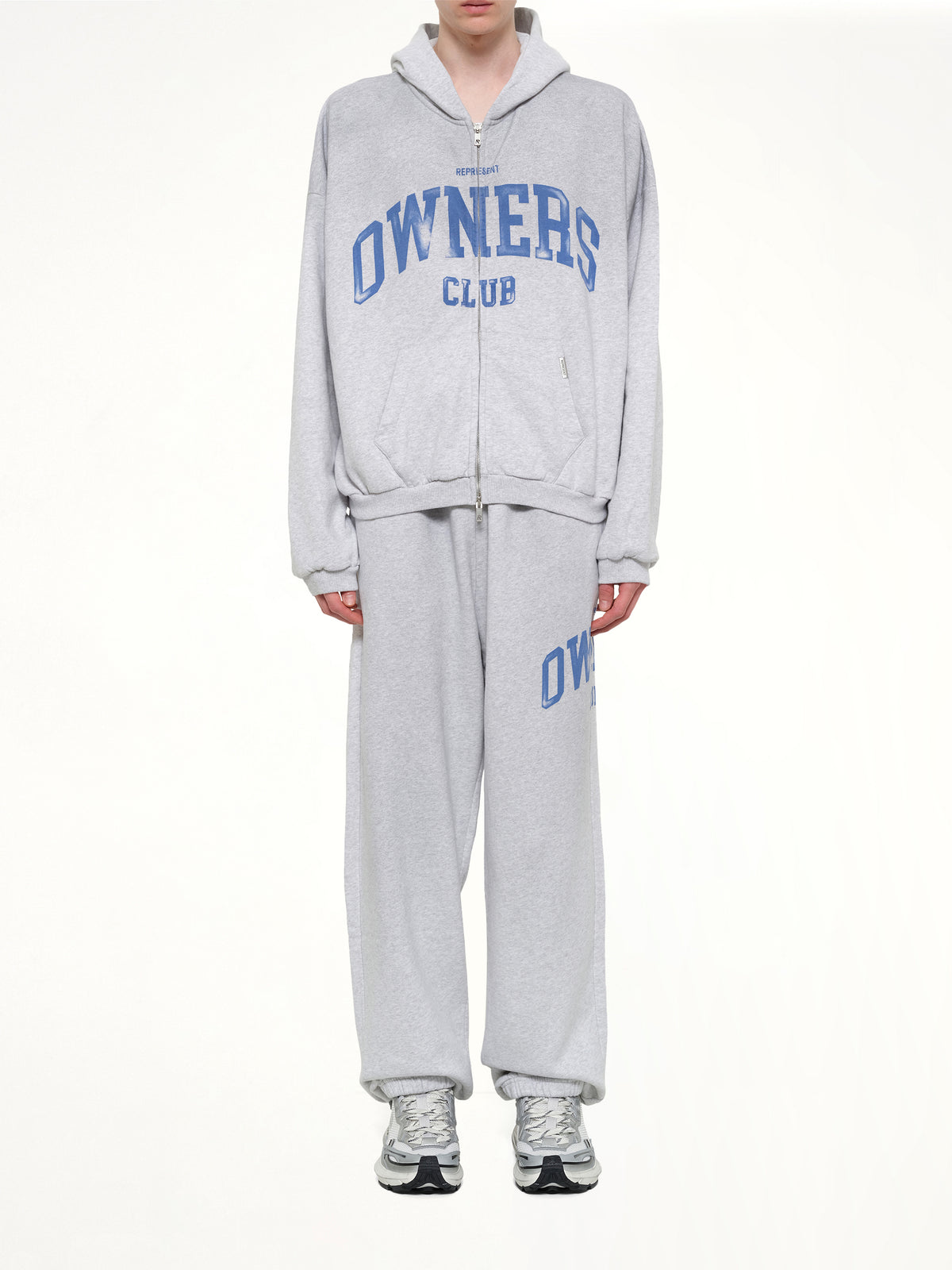 Represent Owners Club Zip Through Hoodie in Sprayed Ice Grey Marl