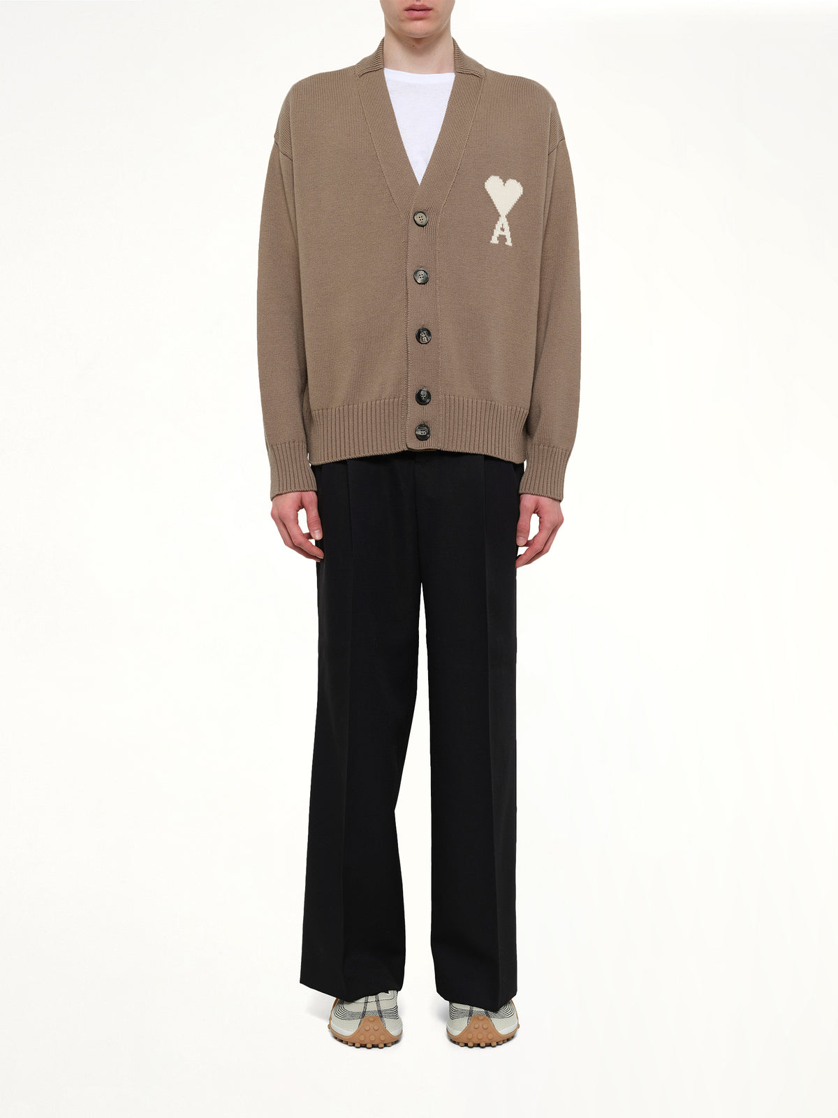 Contrasted Ami De Coeur Cardigan in Beige