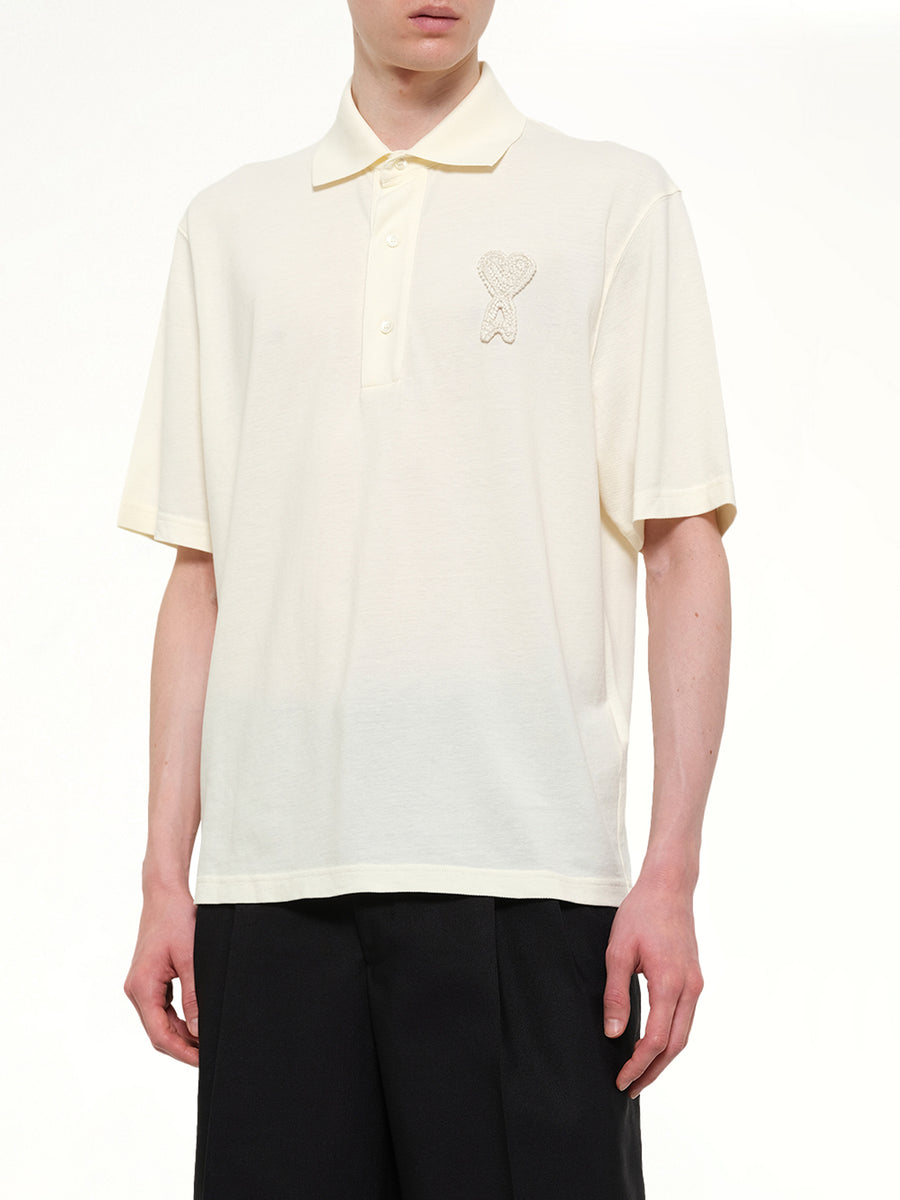 Knitted ADC Boxy Polo in Off White