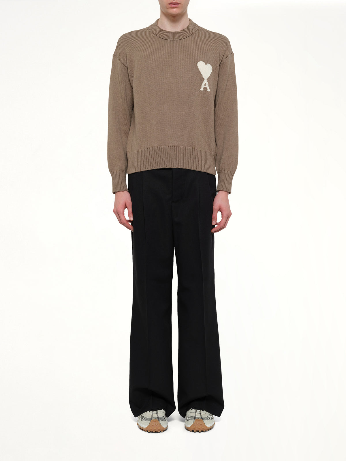 Contrasted Ami De Coeur Sweater in Beige Taupe