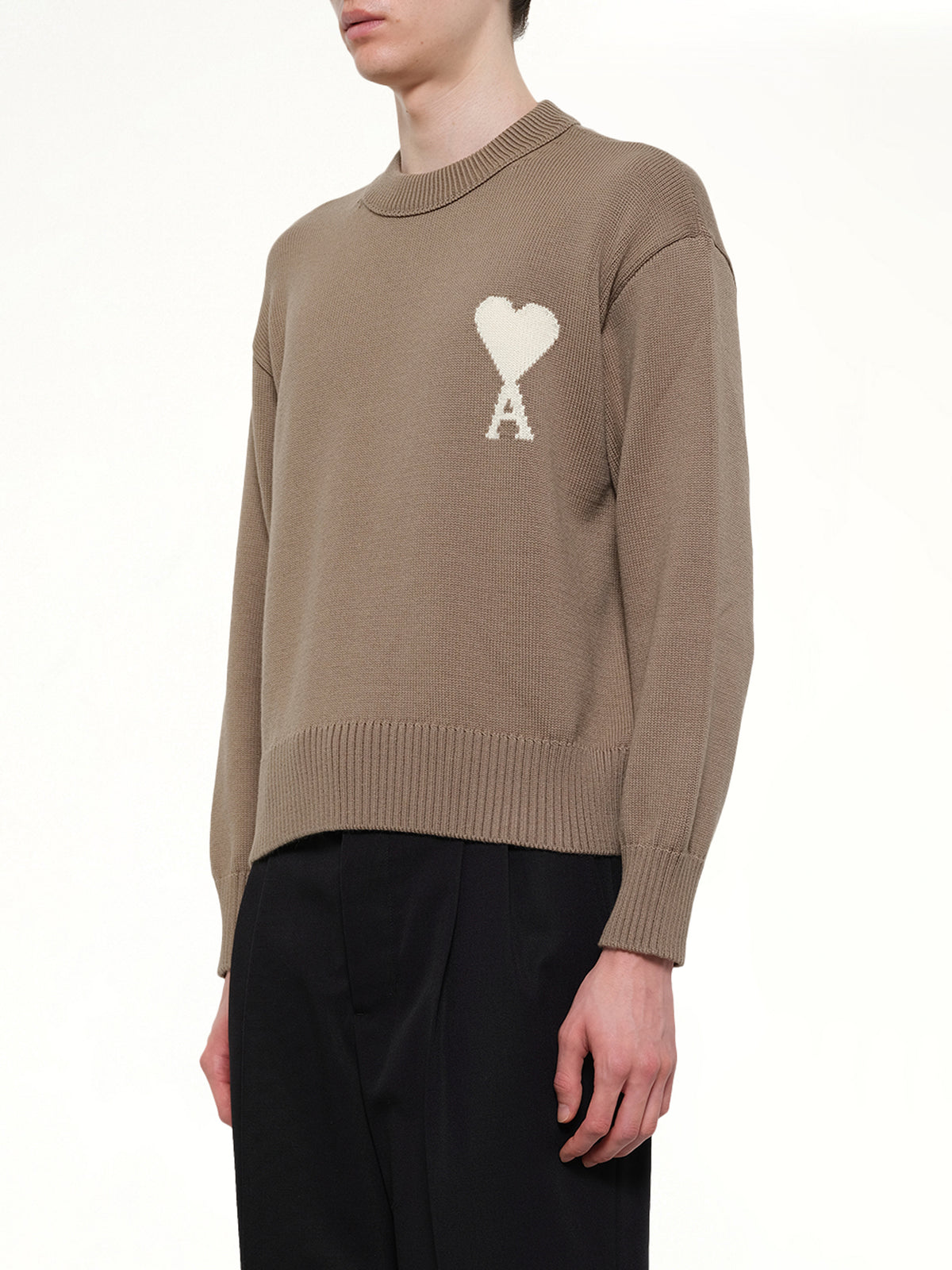 Contrasted Ami De Coeur Sweater in Beige Taupe