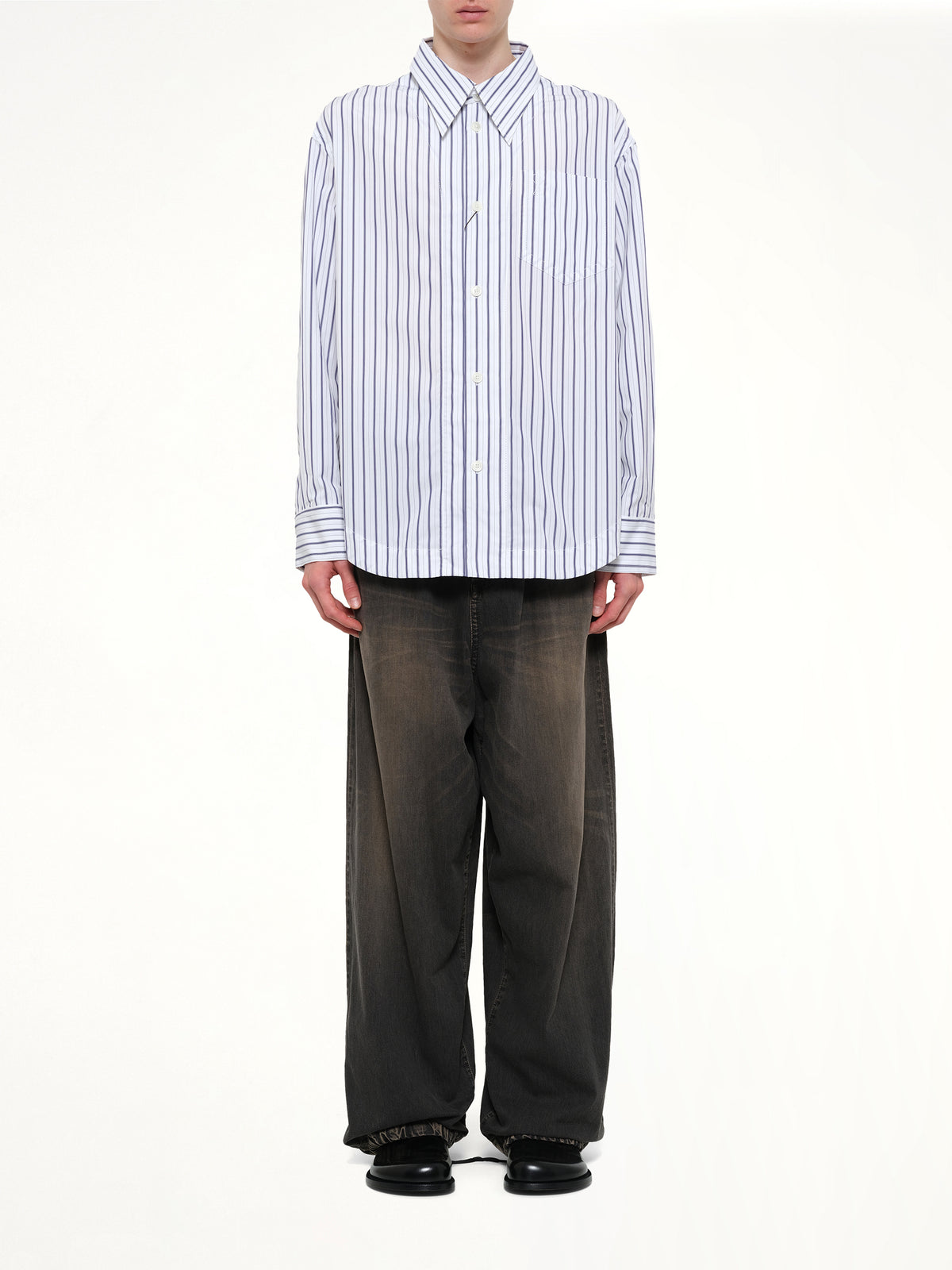 Embossed ADC Stripe Shirt in White