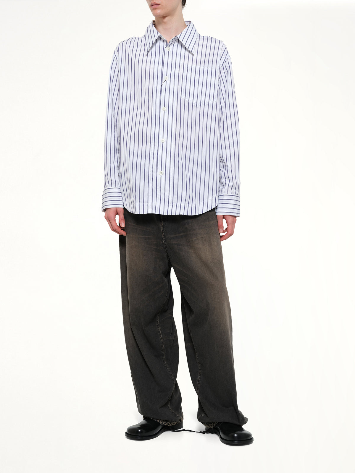 Embossed ADC Stripe Shirt in White