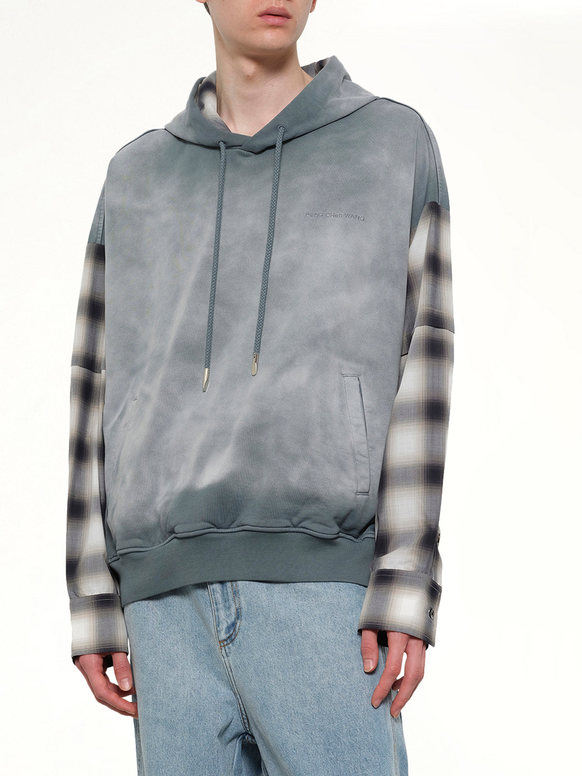 2 in 1 Check Hoodie in Grey