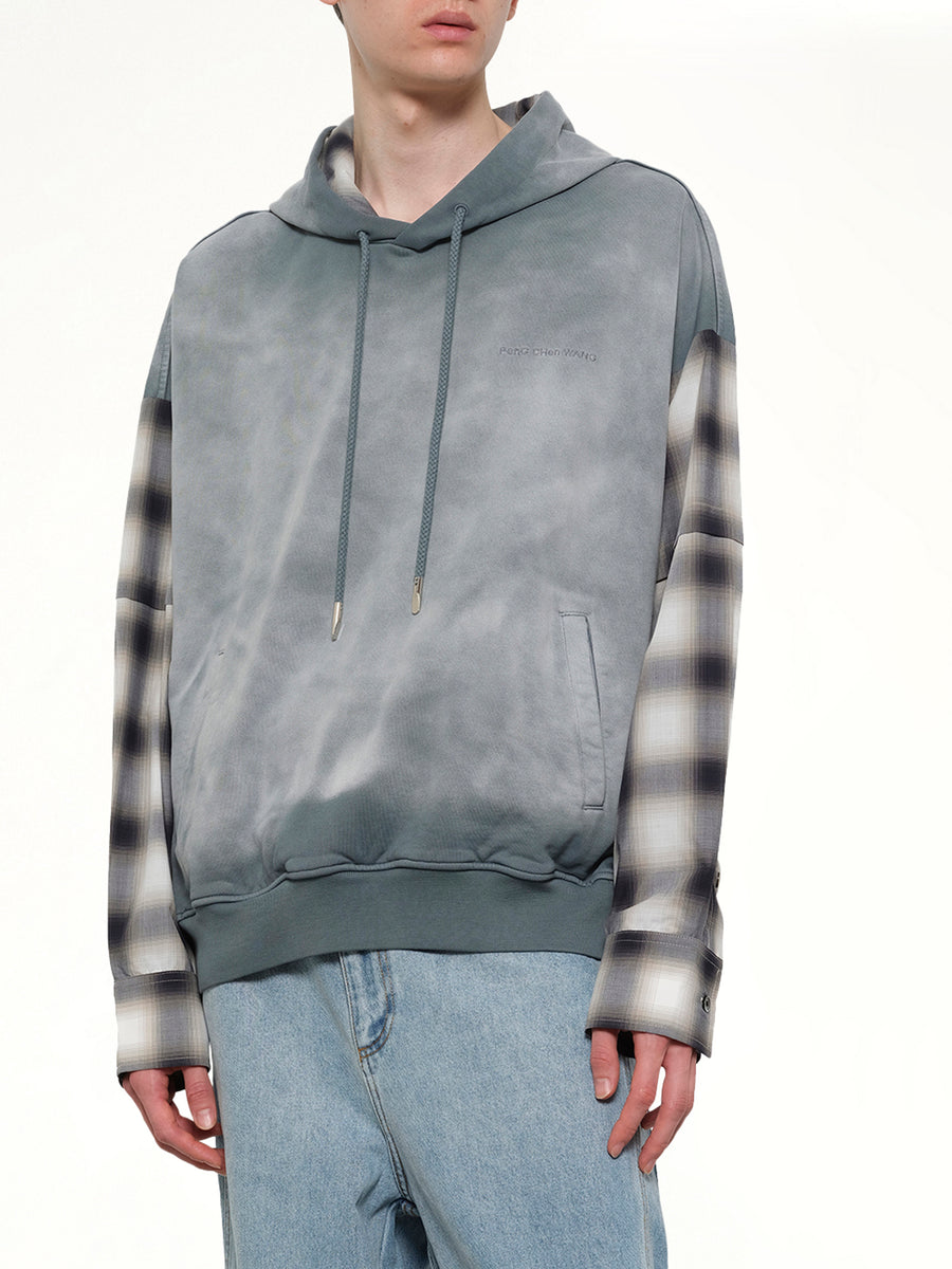 2 in 1 Check Hoodie in Grey