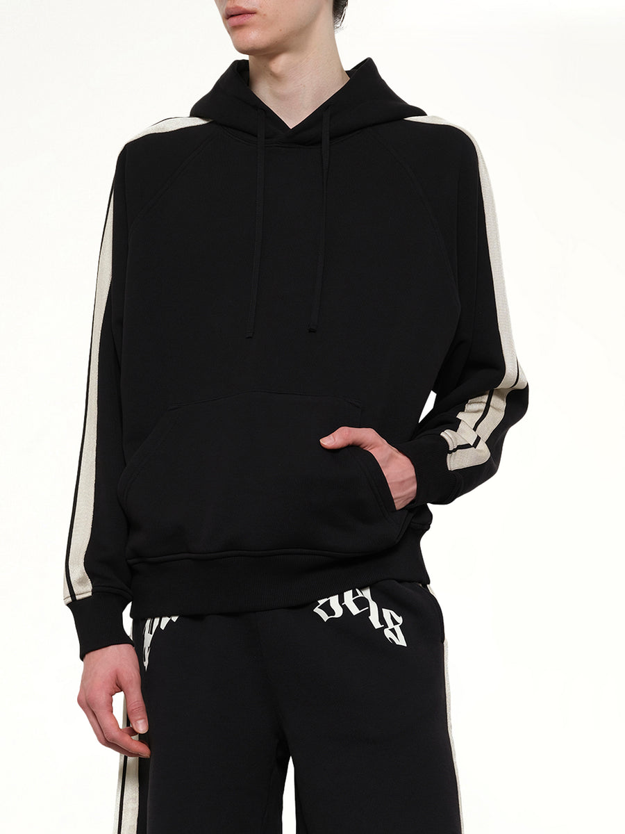 Back Curved Logo Track Hoodie in Black/Off White
