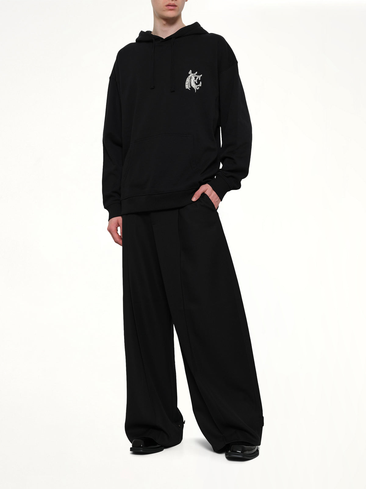 Hermine Print Cotton Hoodie in Black