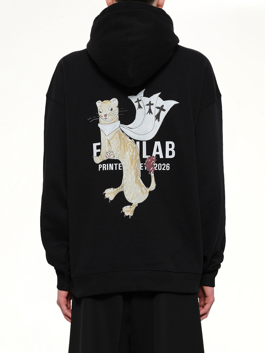 Hermine Print Cotton Hoodie in Black