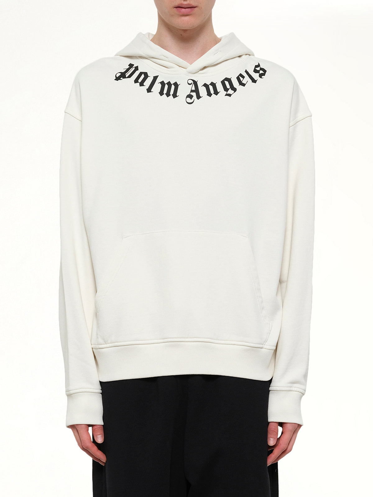 Neck Logo Regular Hoodie in Off White/Black