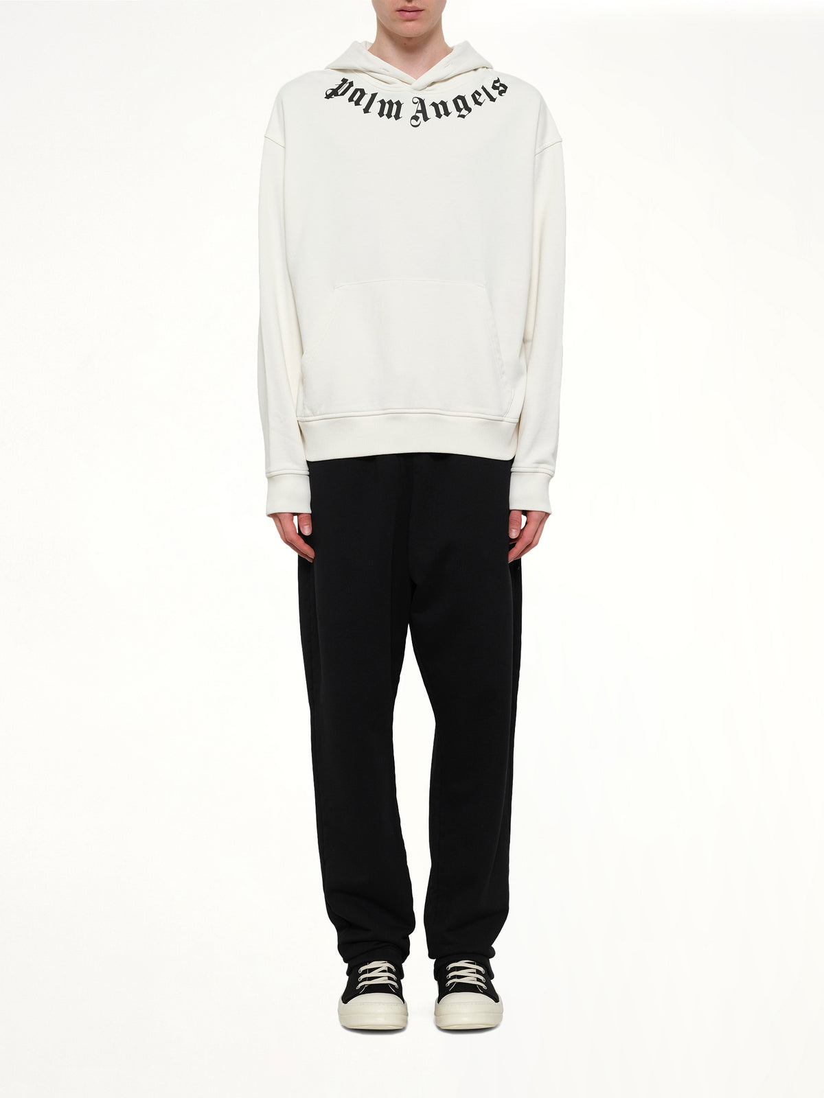 Neck Logo Regular Hoodie in Off White/Black