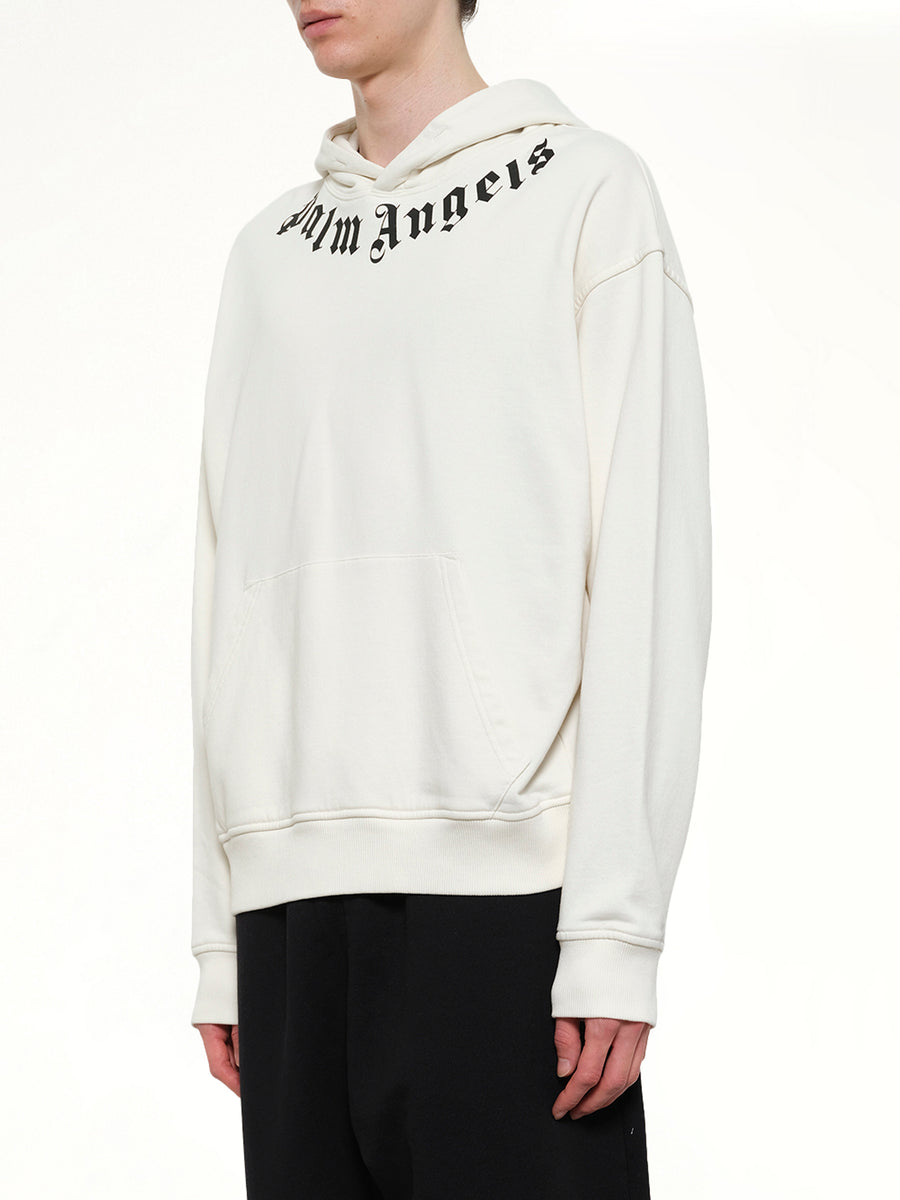 Neck Logo Regular Hoodie in Off White/Black