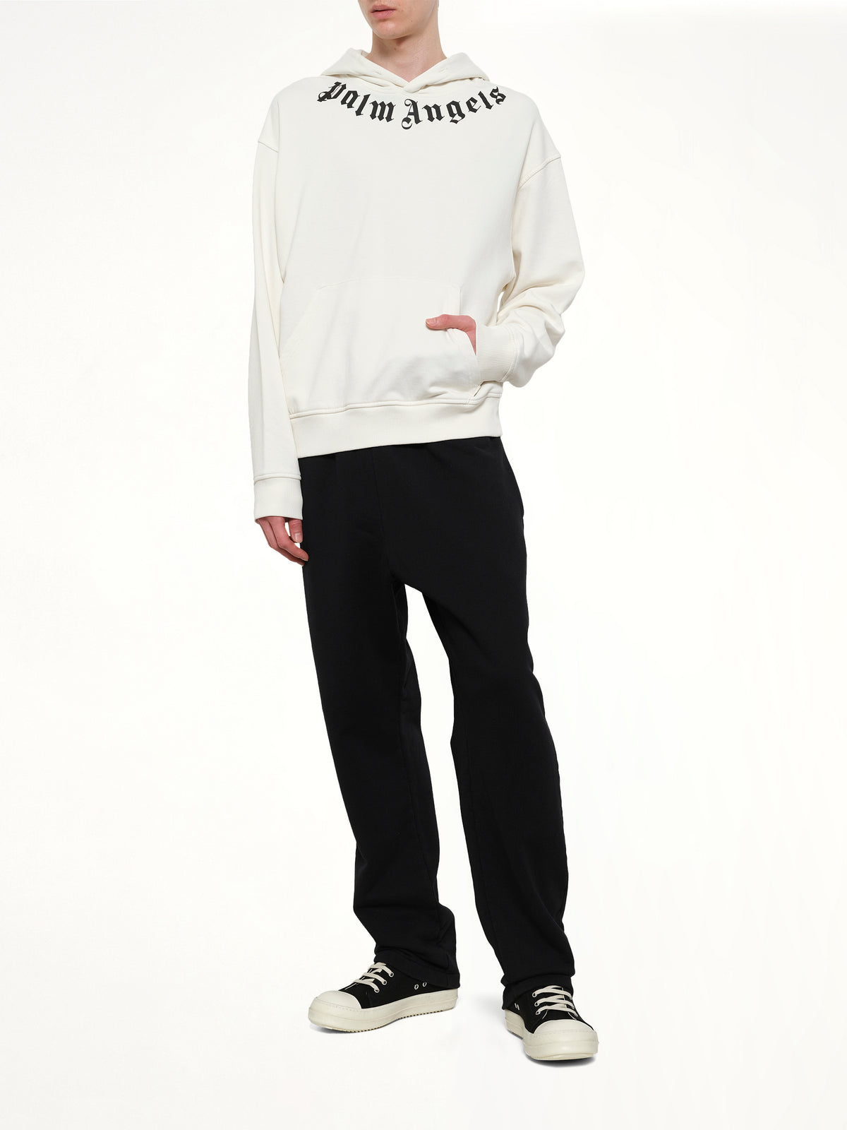 Neck Logo Regular Hoodie in Off White/Black