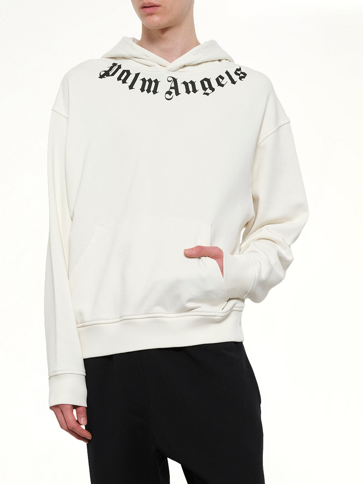 Neck Logo Regular Hoodie in Off White/Black